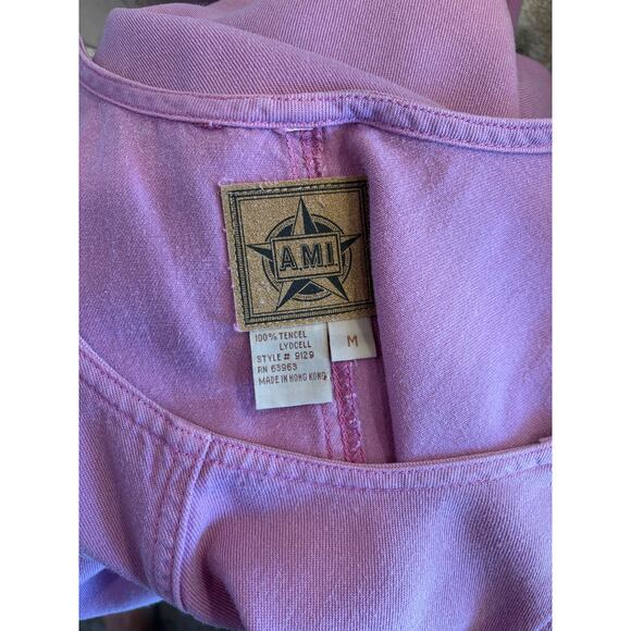 AMI Pink Maxi Shift Dress Sleeveless Pocket Tencel Pullover Button Size Medium - Picture 3 of 3